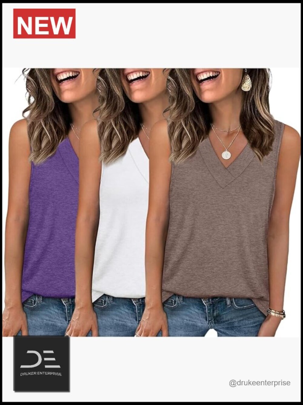 V Neck Sleeveless Tank Tops 3 Pack Summer Casual Basic Tees